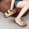 Fashion Flat Platform Slippers Sandals Summer New Round Toe Metal Buckle Outside Wear Heightened Casual Non-slip One-word Beach