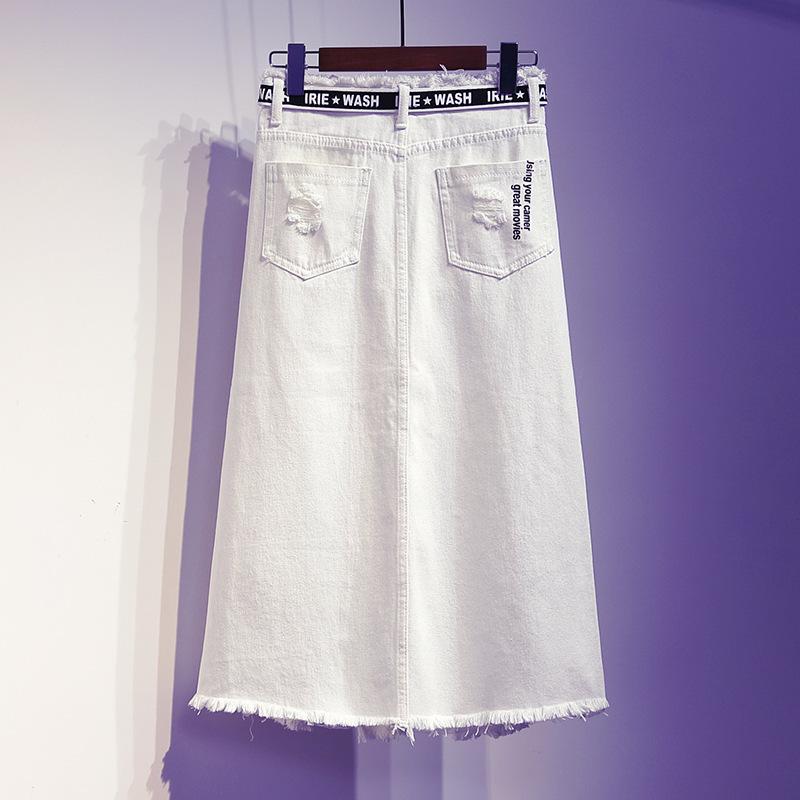 Women Skirt White Denim Long Skirts Print Fashion Hole Oversize Plus Size Female