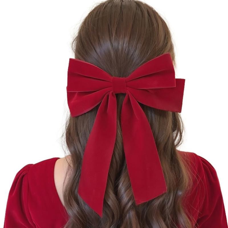 Girls Black Red Big Velvet Bow Hair Clip For Women Vintage Wedding Long Ribbon Korean Hair Pin Barrette  Hair Accessories