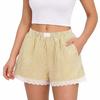 Women's Fashion Striped Shorts with Lace Trim Elastic Waistband Casual Summer Beachwear Comfortable Lightweight Lounge Bottoms