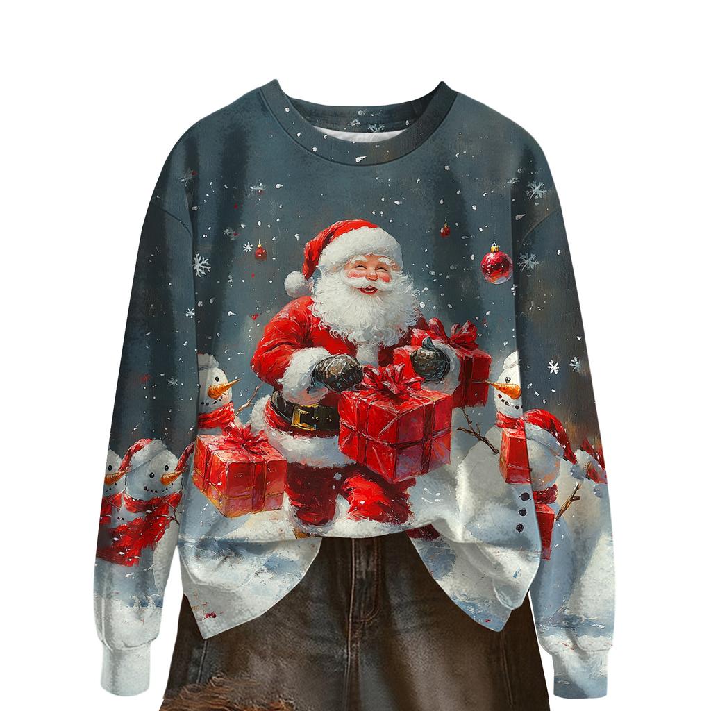 Damenmode Langarm Weihnachten Schneemann Schneeflocke Druck Jacke Strickjacke