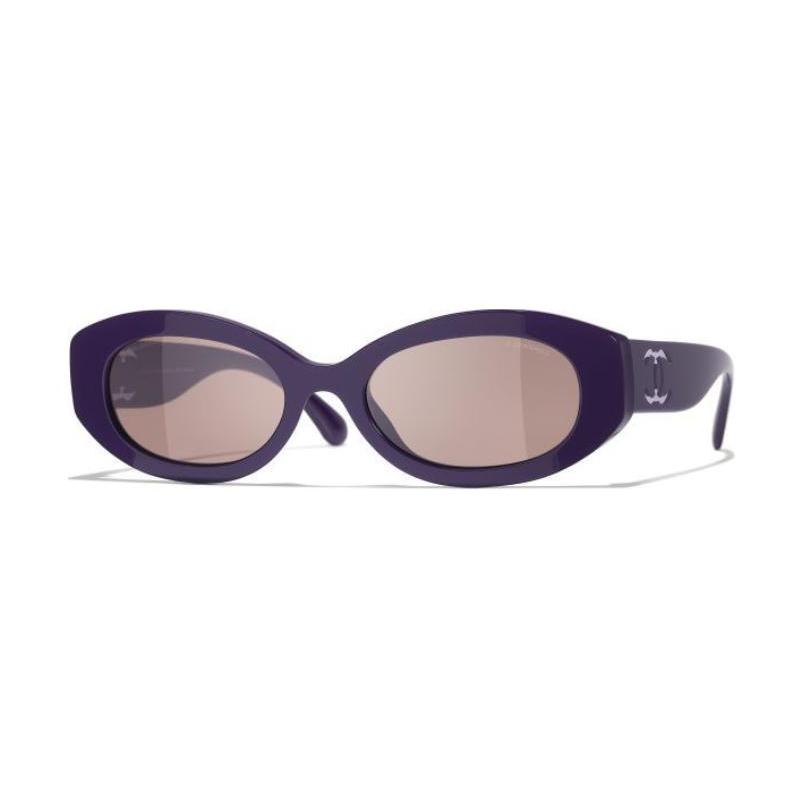 

CHANEL Temple Logo Nylon Acetate Oval Sunglasses Unisex Couple Style Purple фіолетовий