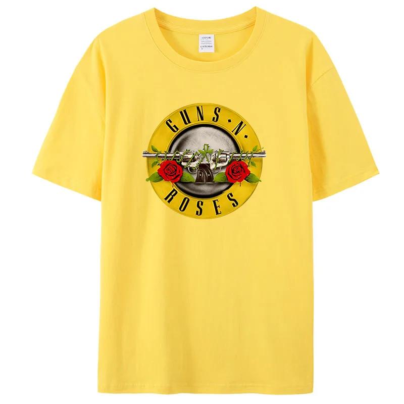 2024 Summer Men Guns N Roses Printed T-Shirt Cotton Hard Rock Band Men And Women Te Hip Hop Music Clothing