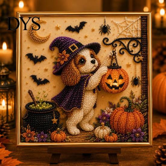 Unique Handmade Gift Idea Halloween Faux Pearl Painting Kit, Puppy Ghost 3D Art Craft Imitation Kit for Adults Beginners, Home Wall Decor, DIY Stress