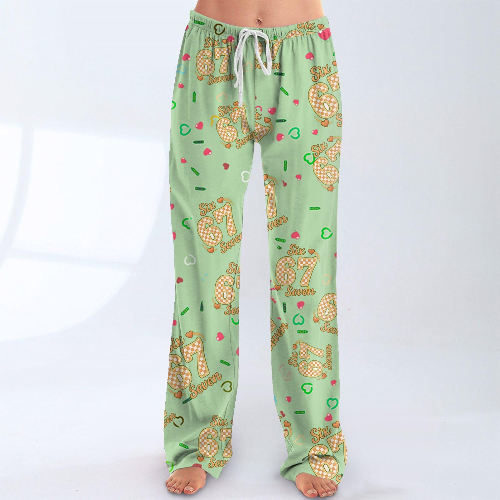 

Womens Pajama Pants Sleepwear Casual Drawstring Elastic Waist Pants Comfy Straight Yoga Loose Trousers L зелёный