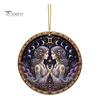 Halloween Decorative Pendant 2D Flat Pearl Painting Ornament, Double Sided Zodiac Theme Hanging Gem Home Ornament Art Craft, Rhinestone Beads Pattern