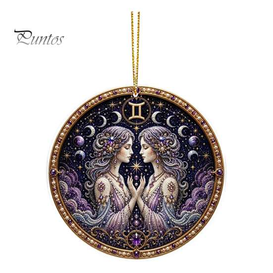 Halloween Decorative Pendant 2D Flat Pearl Painting Ornament, Double Sided Zodiac Theme Hanging Gem Home Ornament Art Craft, Rhinestone Beads Pattern