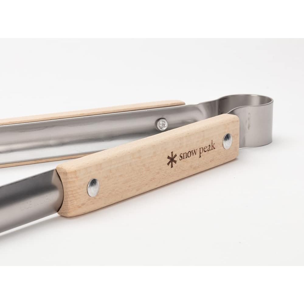 Snow Peak N-020 Fire Tongs Stainless Steel Grip Beech Wood Cooking Utensil