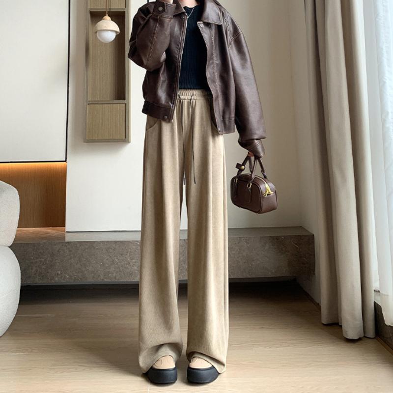 European Cotton Wool Wide-leg Pants for Women Loose Autumn and Winter Lazy Casual Slim Loose Wide-leg Pants Floor-moving Pants