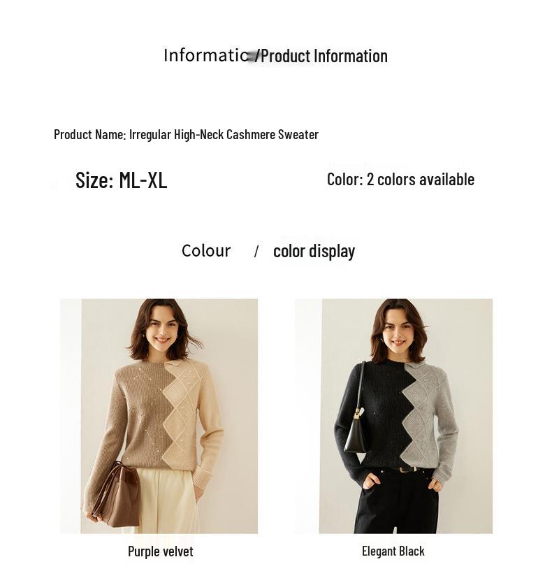Thick Cashmere Half-High Collar Irregular Knit Loose Sweater