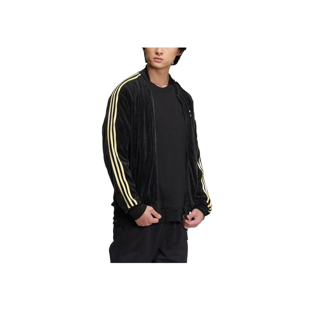adidas Originals Velour Jacket JP Striped Embroidered Logo Zip Jacket Men Jackets Black HR3445