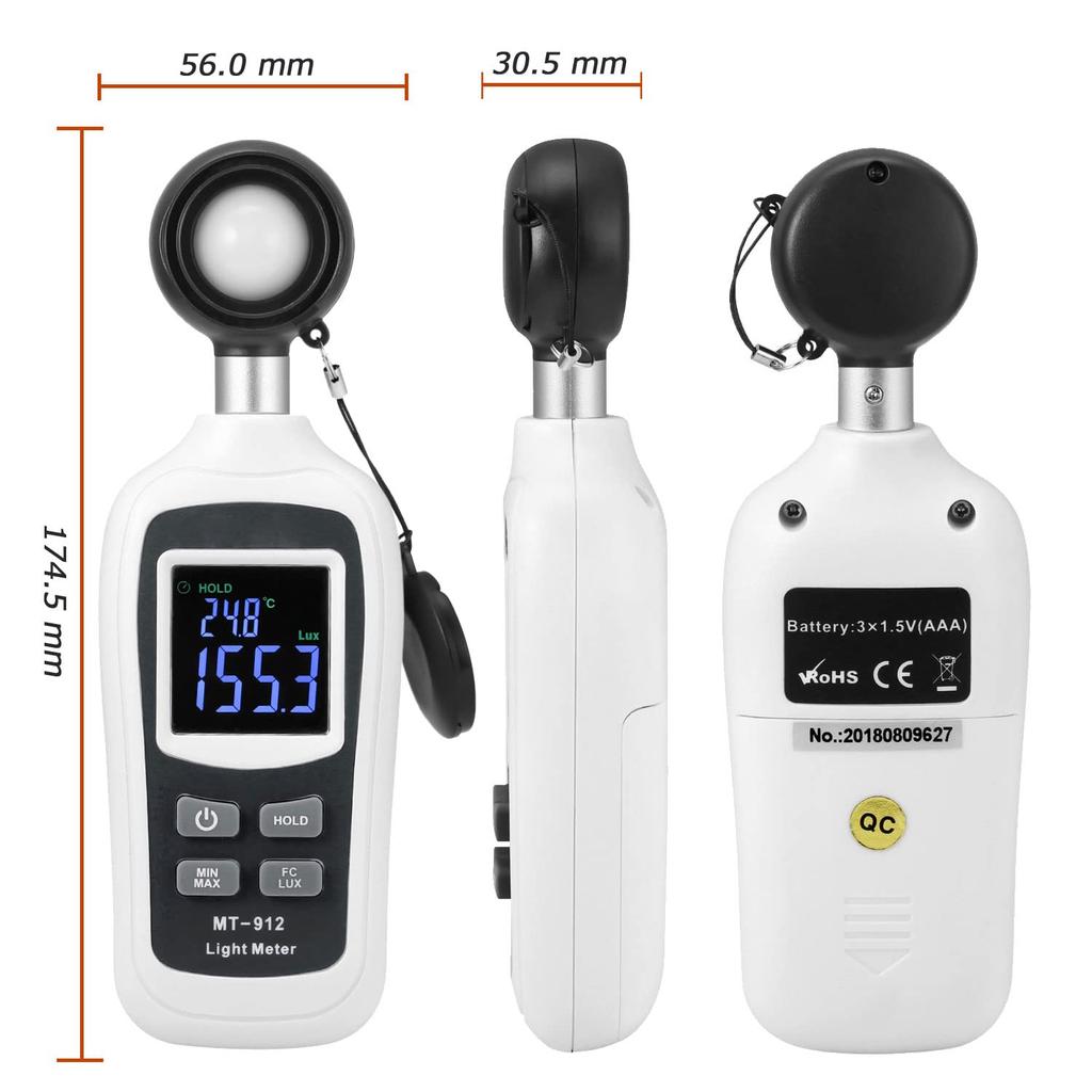 Digital Illuminance Integrated Thermometer and Illuminance Meter Can Measure Up To Lux Various LCD Screens Brightness Measurement Photography Plant