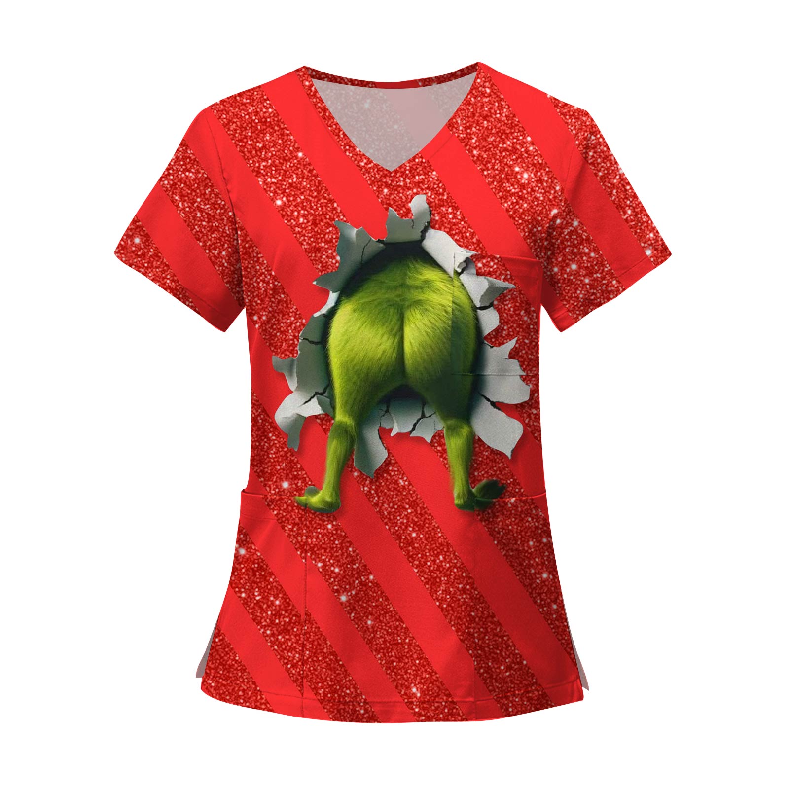 

Женские модные топы с короткими рукавами и V-образным вырезом с принтом, рабочие футболки с карманами XL винный