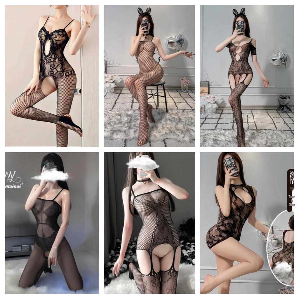 Air Hostess Lingerie Set: Sexy Maid Uniform with Stockings & Fishnet Bodysuit
