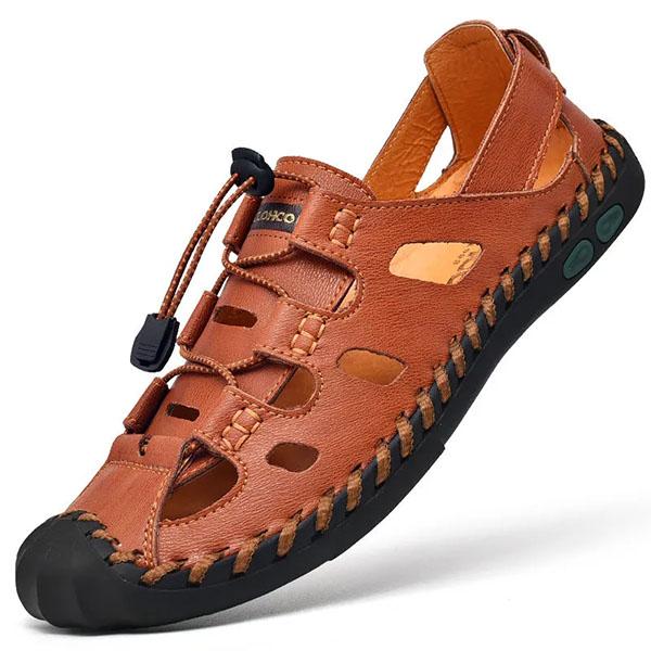 

Мужские сандалии из натуральной коровьей кожи с носком, повседневные сандалии для отдыха на природе, пляжная обувь, сандалии с дырками, римская обувь, водонепроницаемые спортивные сандалии 38 коричневый
