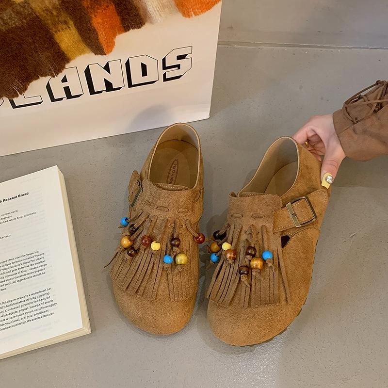 Birken Shoes Women's Shoes In the Autumn of 2025 New Tassel One-pedal Single Shoes All-inclusive Ugly Cute Boken Shoes Doudou Shoes