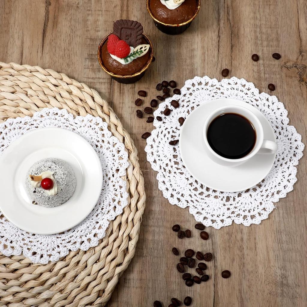 4 Pcs 8 Inch White Vintage Crochet Doilies Round Lace Doily Lace Coasters Cotton Lace Doilies Lace Doilies for Tables Lace Coastersfor Kitchen Dining