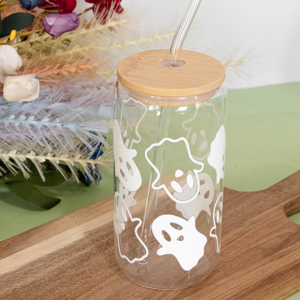 

Кружки Хэллоуин Украшение Привидение Жуткий Призрак Стеклянная Чашка с Крышкой Соломинкой Тамблер Стакан для Холодного Кофе Посуда Подарок на День Рождения Кухонные Принадлежности 1pcs7.5x14.3cm