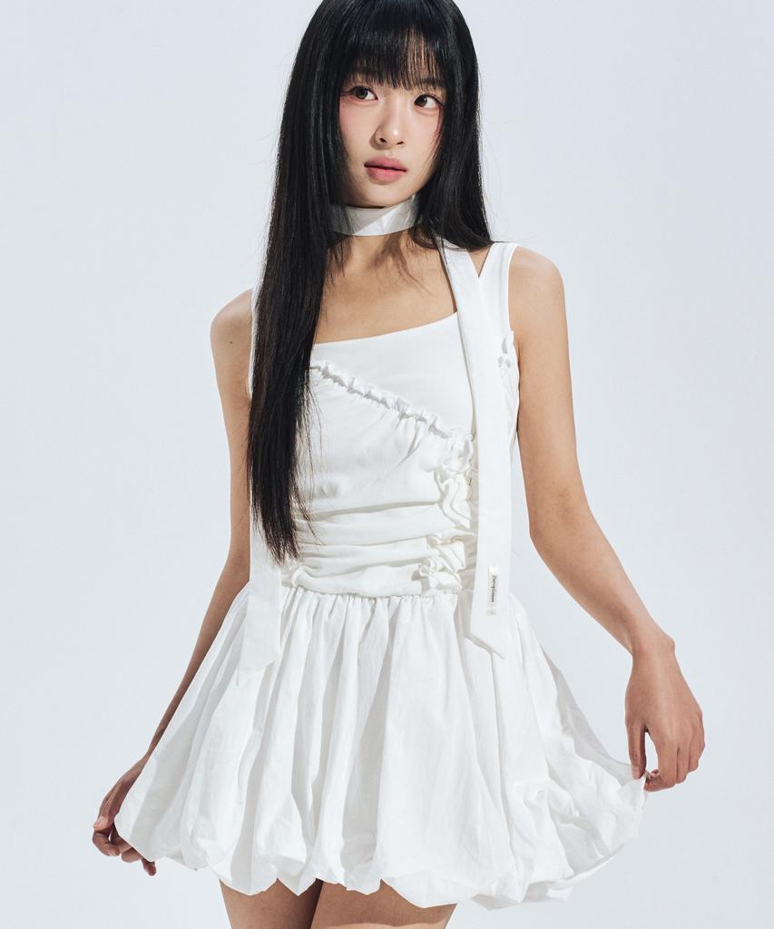 ZEROPLANET Ayla Shirred Mini Dress White