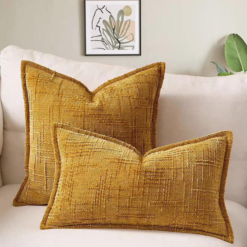 Woven Thick Cushion Cover Yarn Texture Throw Pillow Covers Edge Pressed Sofa Cushion Covers for Home Bedroom Living Room Decor