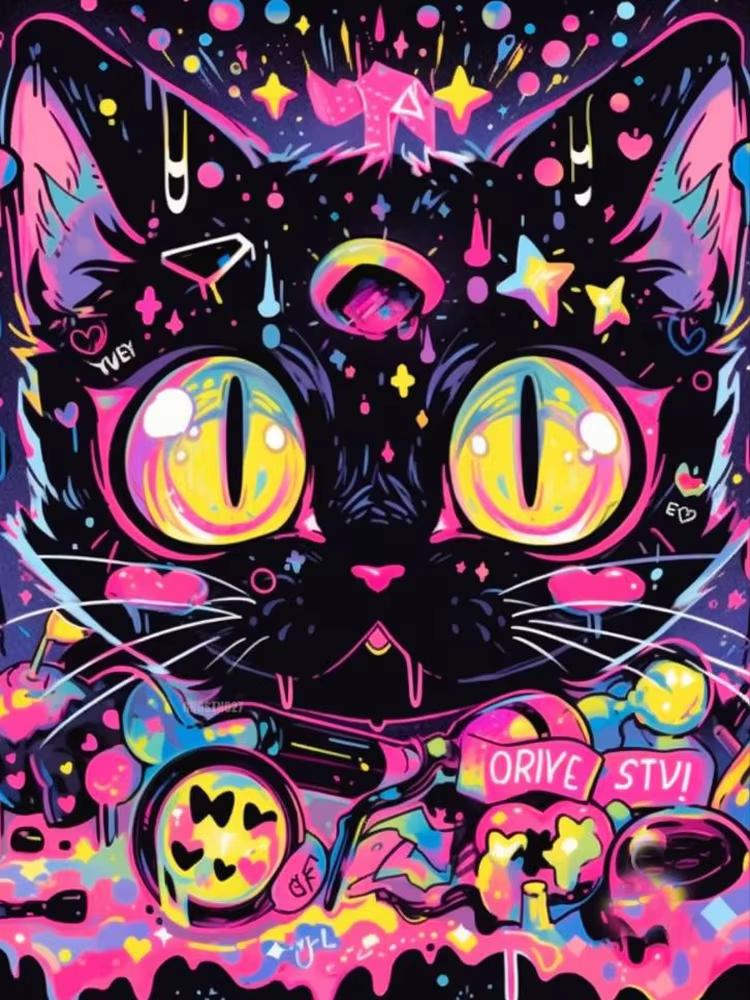5D DIY Diamond Art Painting Cartoon Colorful Abstract Cat Animals Full Diamond Mosaic Diamond Embroidery Kit Home Decor