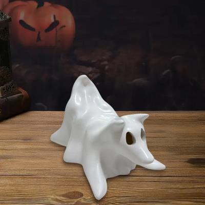 Yousheng Halloween Ghost Animal Figurine Draped Ghost Dog Cat Statue Resin Spooky Tabletop Ornaments for Home Party Haunted House Decor