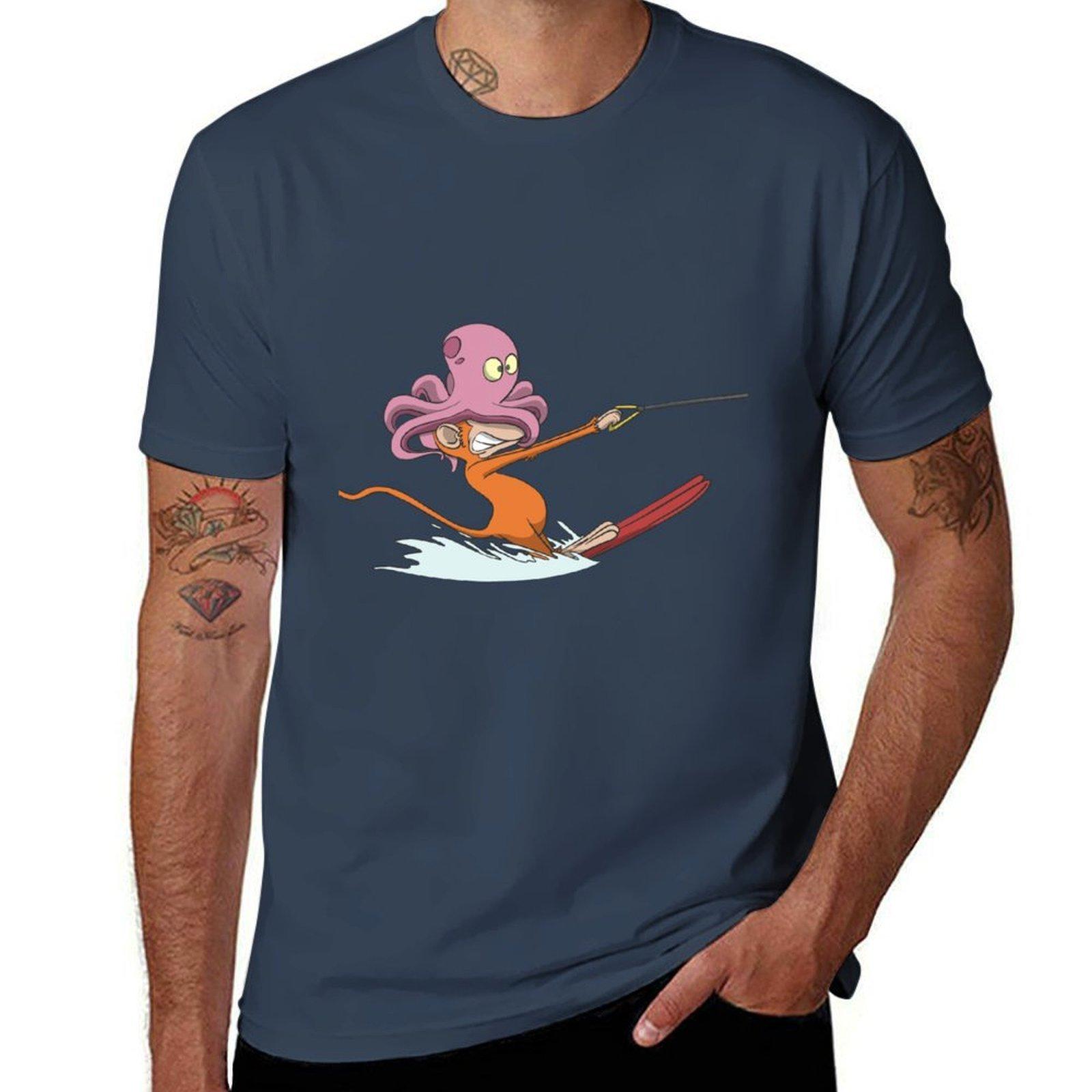 

Water ski tandem with monkey and octopus TShirt Classic Graphic Short Sleeve Top S