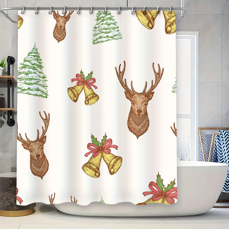 

Beautiful Deer Christmas Shower Curtain Set Festive Decor For Bathrooms! W60H190(CM)-1 Pcs