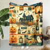 2026 New Arrivals 1pc Soft Flannel Blanket Spooky Castle with Witches, Bats, Pumpkins, Haunted House Orange, Black, Brown, Teal, Blue, Golden, White A