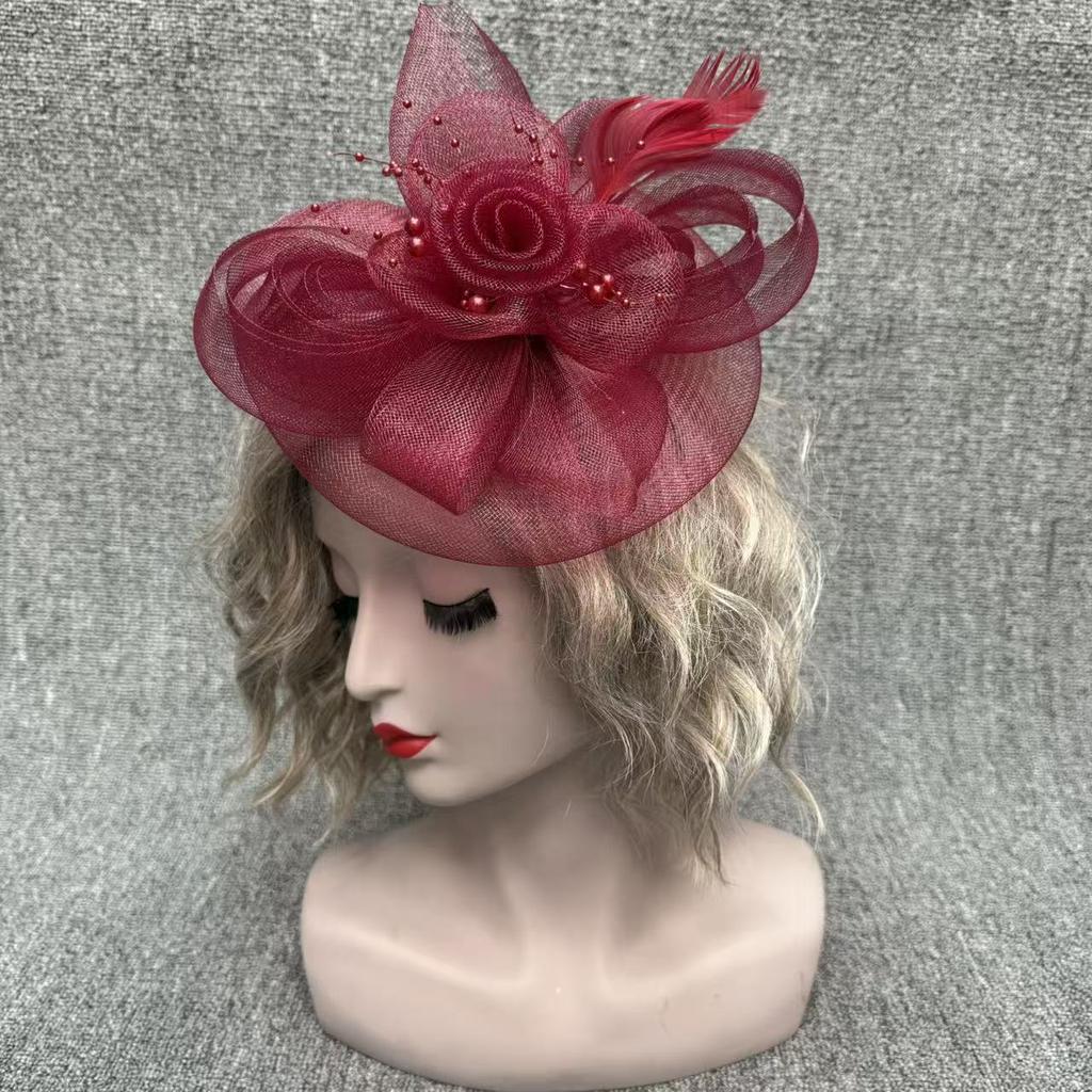 European and American bridal headgear veil retro feather mesh top hat party banquet hair accessories exaggerated top hat headgear