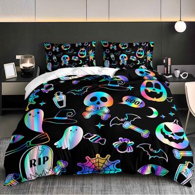 Halloween Bedding Set Colorful Funny Ghosts Print Cozy Duvet Cover Set King Queen Twin Single Size Birthday Gift Bedroom Decor