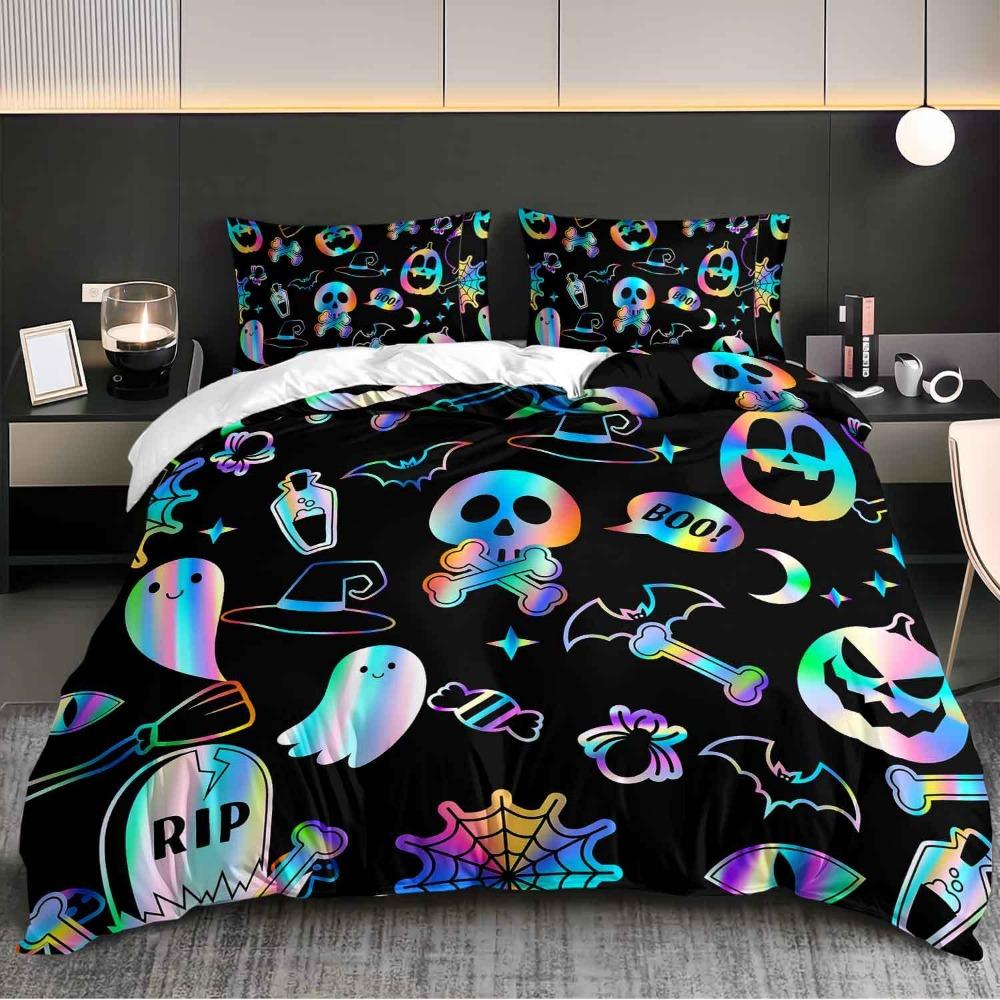 

Halloween Bedding Set Colorful Funny Ghosts Print Cozy Duvet Cover Set King Queen Twin Single Size Birthday Gift Bedroom Decor EU Single 135x200cm