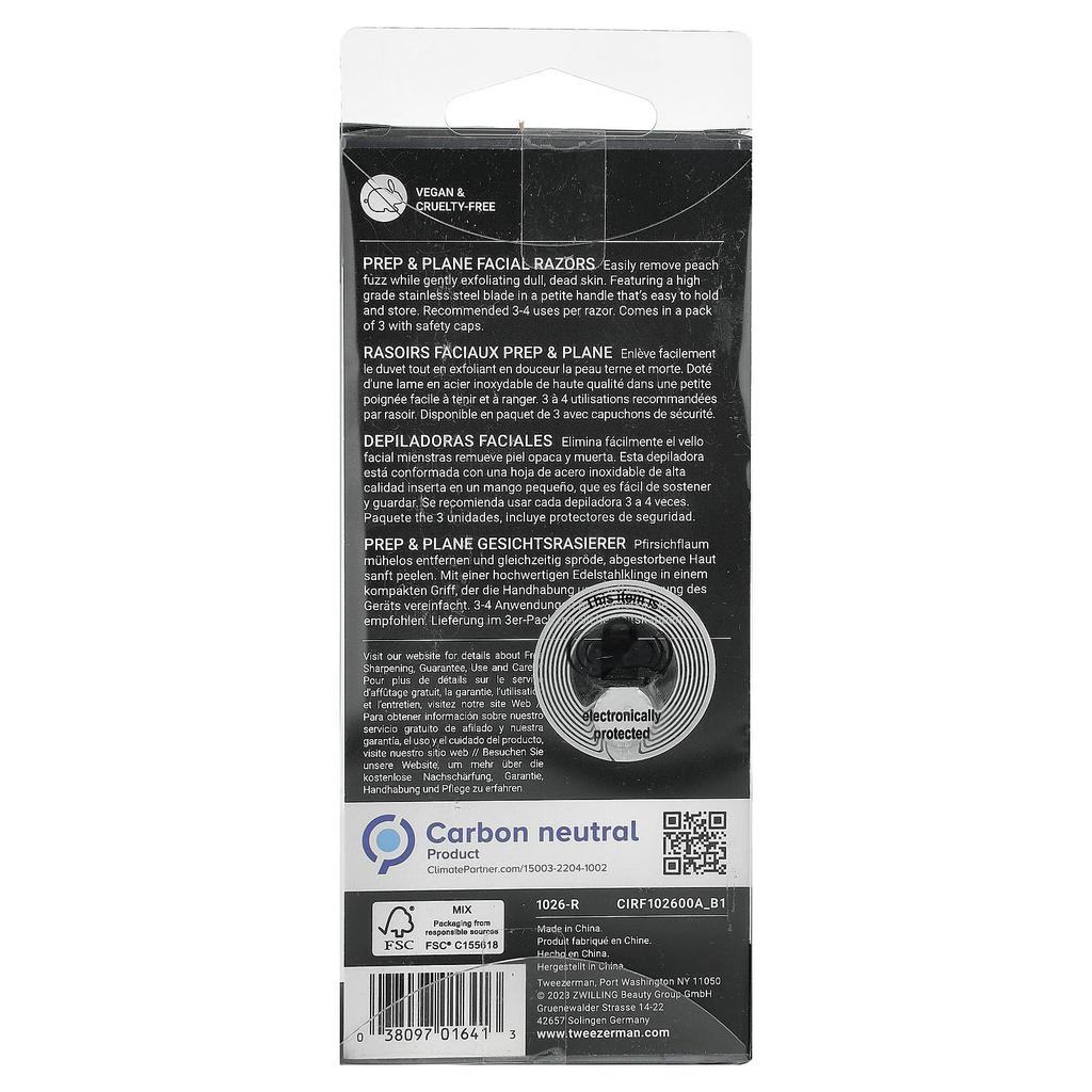 Tweezerman, Prep & Plain Facial Razor, 3-Pack