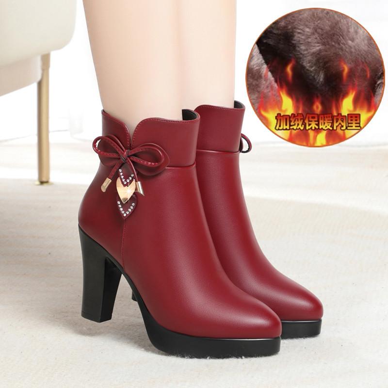 Fashion 2024 New Fashion Women's Boots Autumn and Winter Warm Plush Ankle Boots Women's Round Toe Thin Heel Zipper Casual Women's Shoes