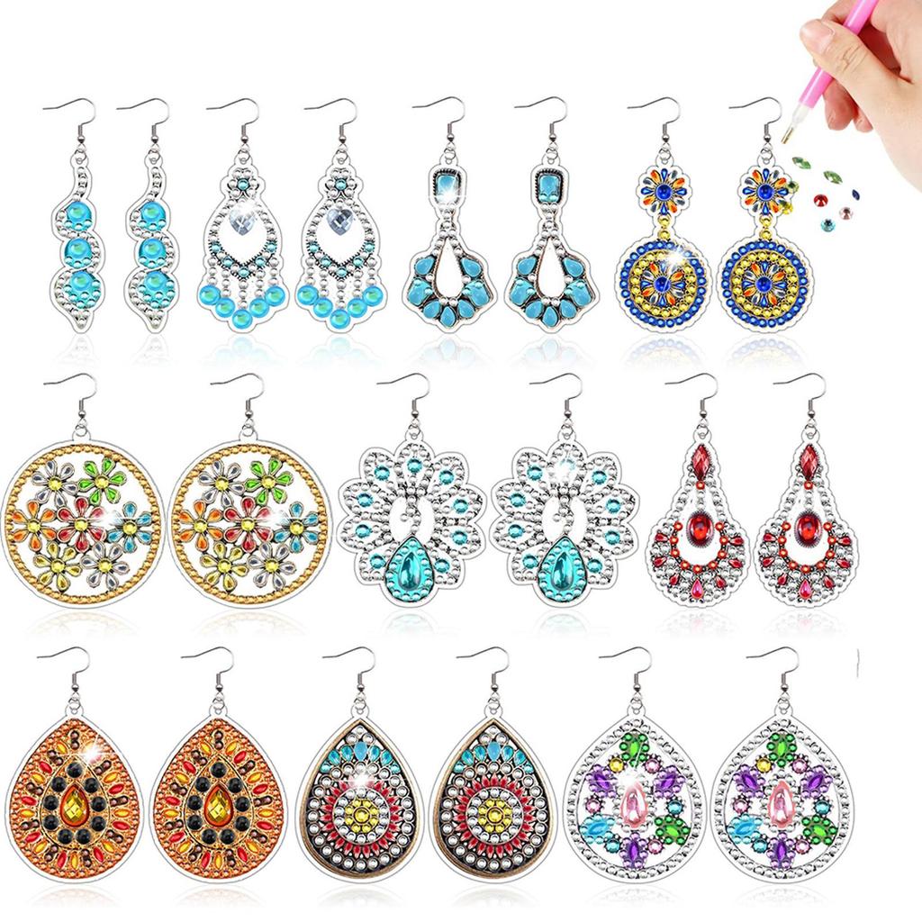 10 párů DIY náušnic s diamantovou mozaikou Vločka Boho Sada pro výrobu diamantových náušnic DIY Sada pro tvoření náušnic s diamantovou malbou