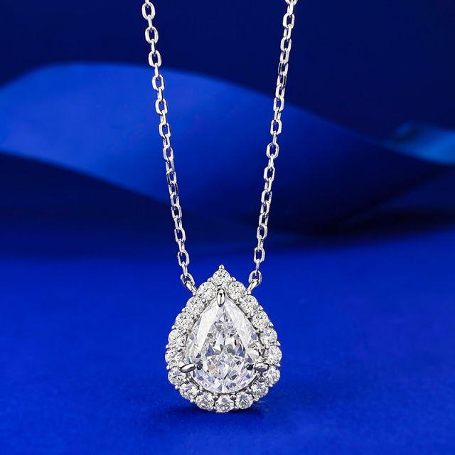 925 Sterling Silver CZ Crystal Drop Pear-Shaped Solitaire Pendant Necklace for Brides