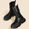 Women Boots Soft Women'S Short Boots Lace-Up Shoes Woman Flat Ankle Boots Black Round Toe Ladies Shoes Platform Female Footwear
