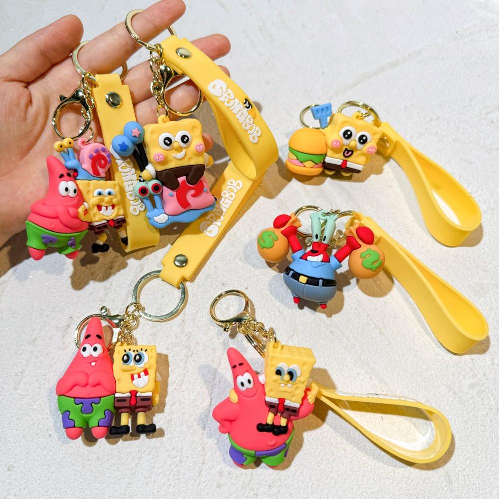 SpongeBob SquarePants Character Keychain Set - SpongeBob, Patrick, Squidward PVC Figures & Metal Rings, Bag Charm Christmas Gift
