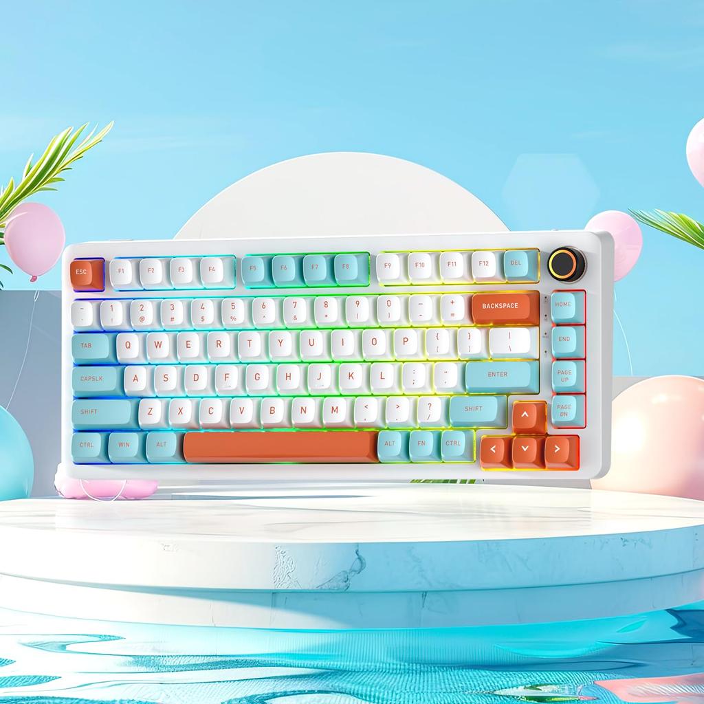 LTC Nimbleback NB832 Wireless 75% Gasket Mechanical Keyboard, Tri-Mode BT5.02.4GUSB-C Wired, Hot-Swappable 82-Key RGB Gaming Keyboard with Software