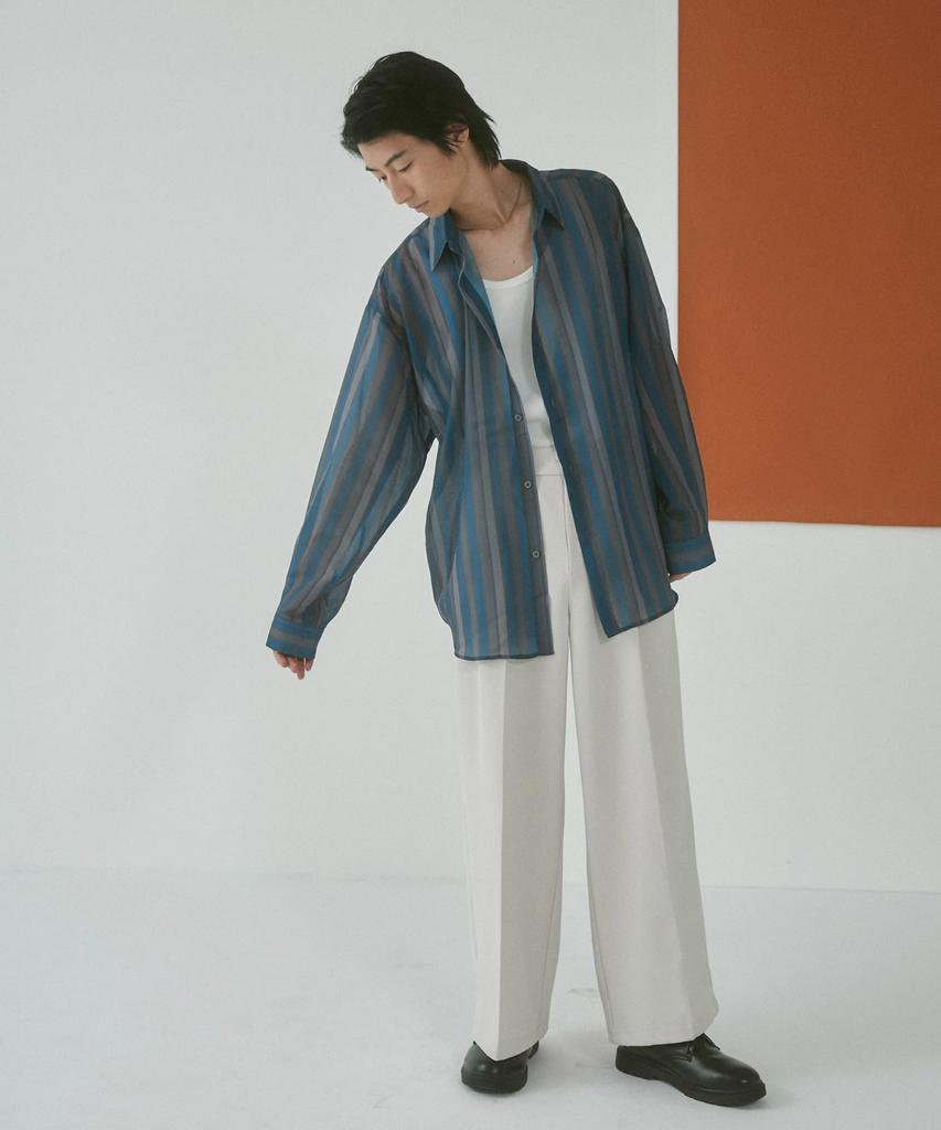 WEGO Sheer Long Korean Size Pattern 2 Men's Shirt, Sleeve, Oversized, Patterned, Top, Summer/Autumn Clothes, Style, Gift, Spring/Summer/Autumn/Winter,