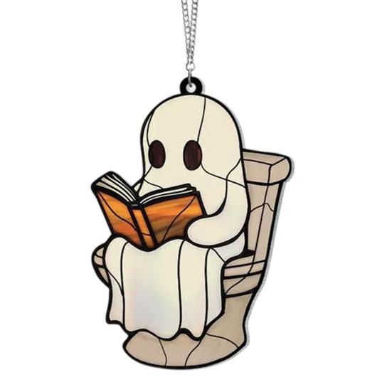 Halloween Cute Ghost Suncatcher Stained Glass Style Acrylic Window Hanging Ghost Light Catcher for Window Wall Decor
