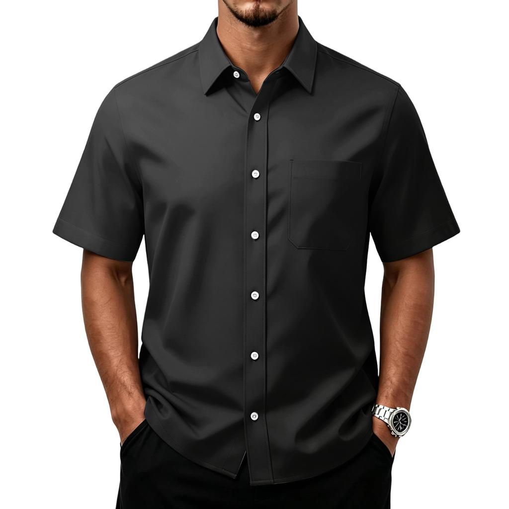 Men's Casual Short Sleeve Button Down Shirt with Chest Pocket Lightweight Breathable Fabric Relaxed Fit Summer Top