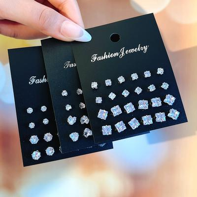 72 Piece Set of Casual Earrings - Round, Square, and Heart-shaped Cubic Zirconia Inlay, Suitable for Men and Women To Wear
