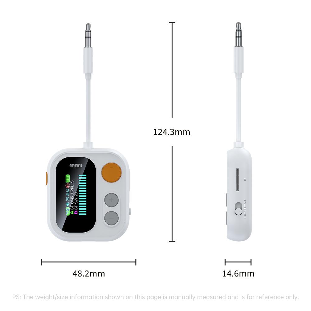 2 In 1 Bluetooth 5.4 Audio Transmitter Receiver Color Screen 3.5MM TF/AUX Stereo Music Wireless Audio Adapter for Car/Home/Airplane Support TF Card
