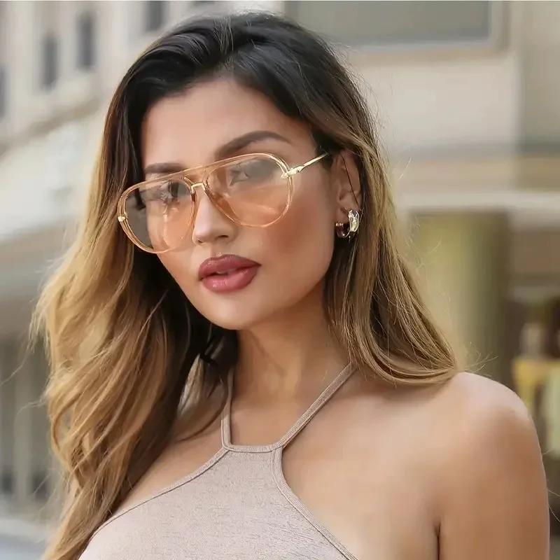 Vintage Big Frame Pilot Sunglasses UV400 Luxury Brand Designer Punk Metal Eyewear for Women and Men Outdoor