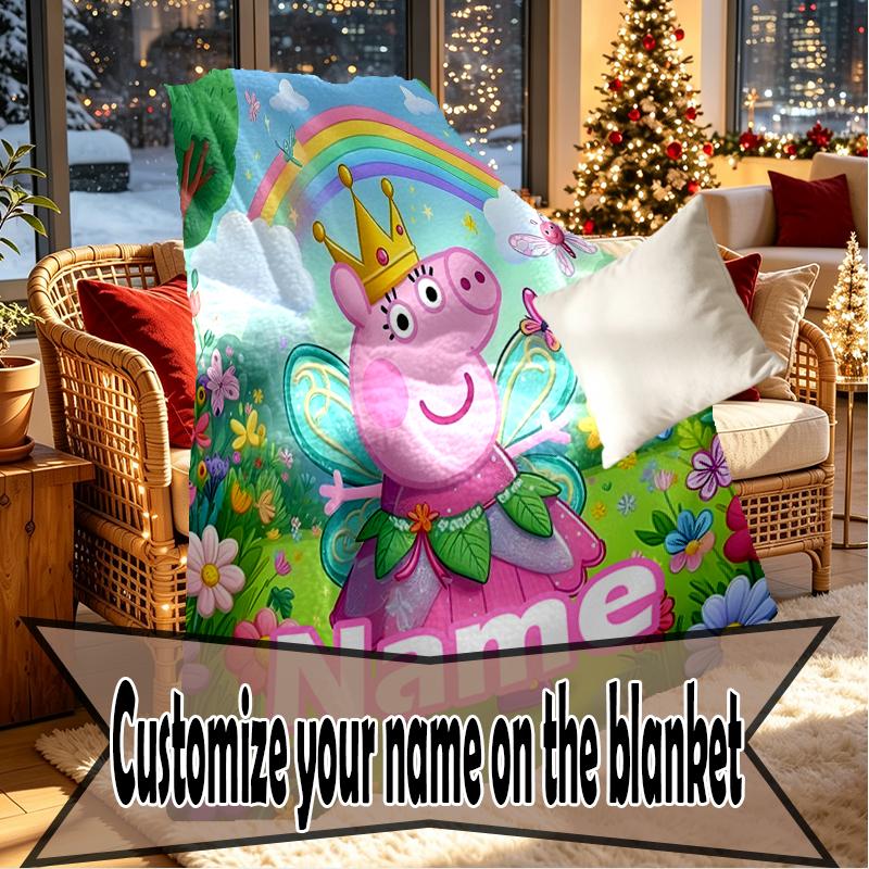 Custom Name Personalized Peppa Pig Print Blankets, Home Decor, Bedroom, Sofa, Camping, Couch, Gifts for Birthday Christmas