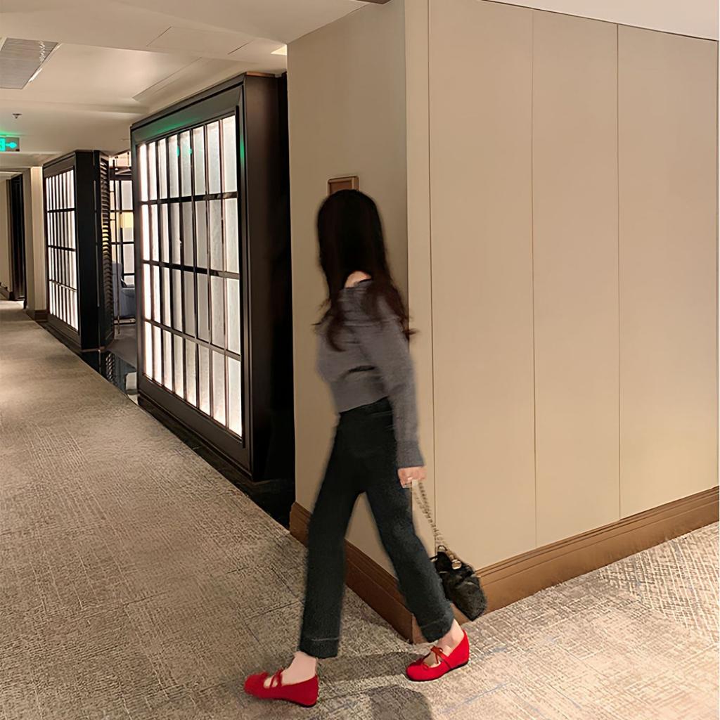 Cowhide version~ Fairy wind shallow mouth 4cm inner height increase French bow flat Mary Jane ballet shoes women's single shoes