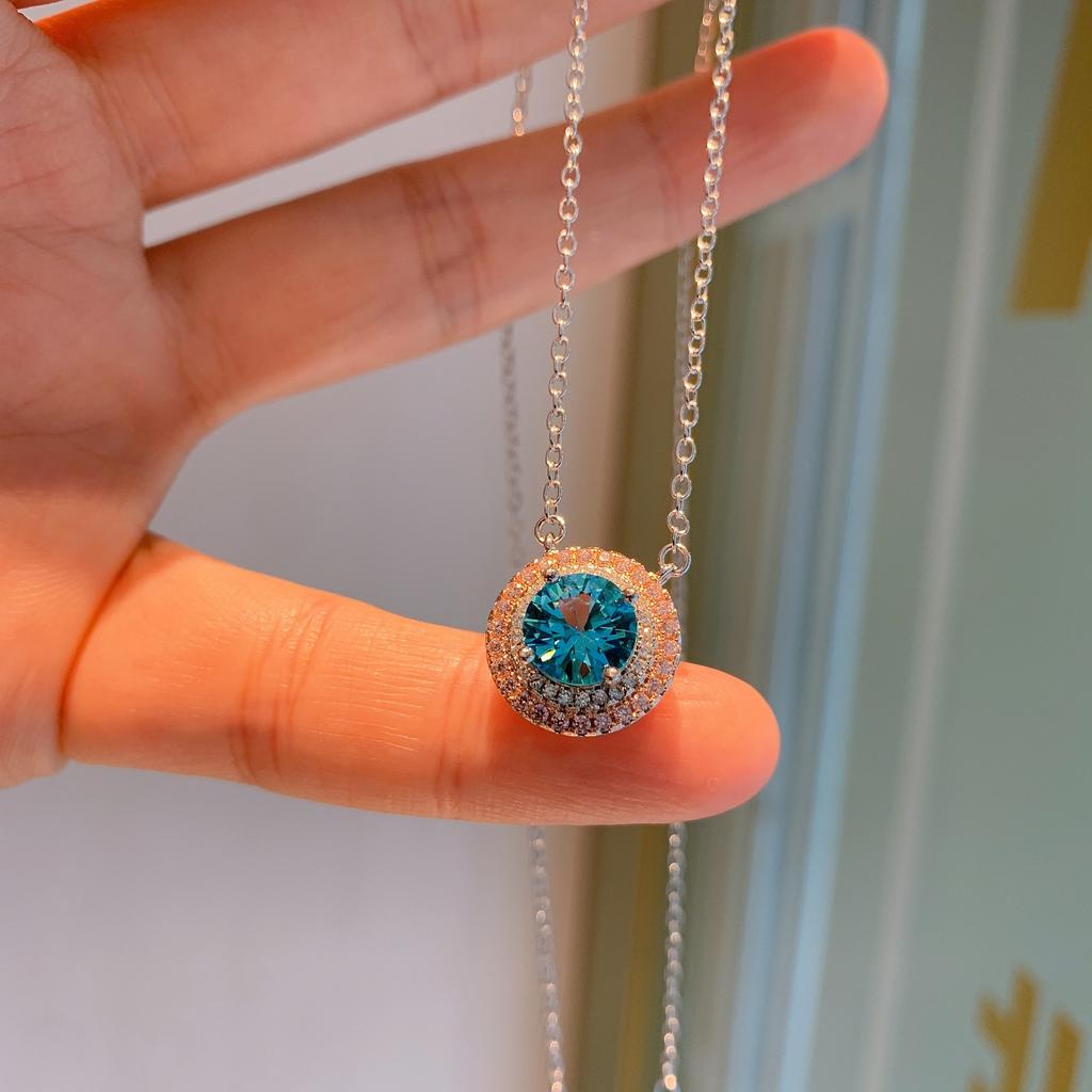 Cross Border Circular Simulation Sea Blue Ring Internet Celebrity Simple Necklace Women's Set