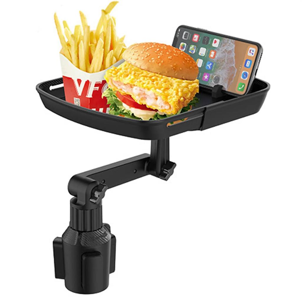 Cup Holder Expander Table Adjustable Car Tray Table Food Drink Phone Snack Tray With 360Rotating Table Adjustable Base Car