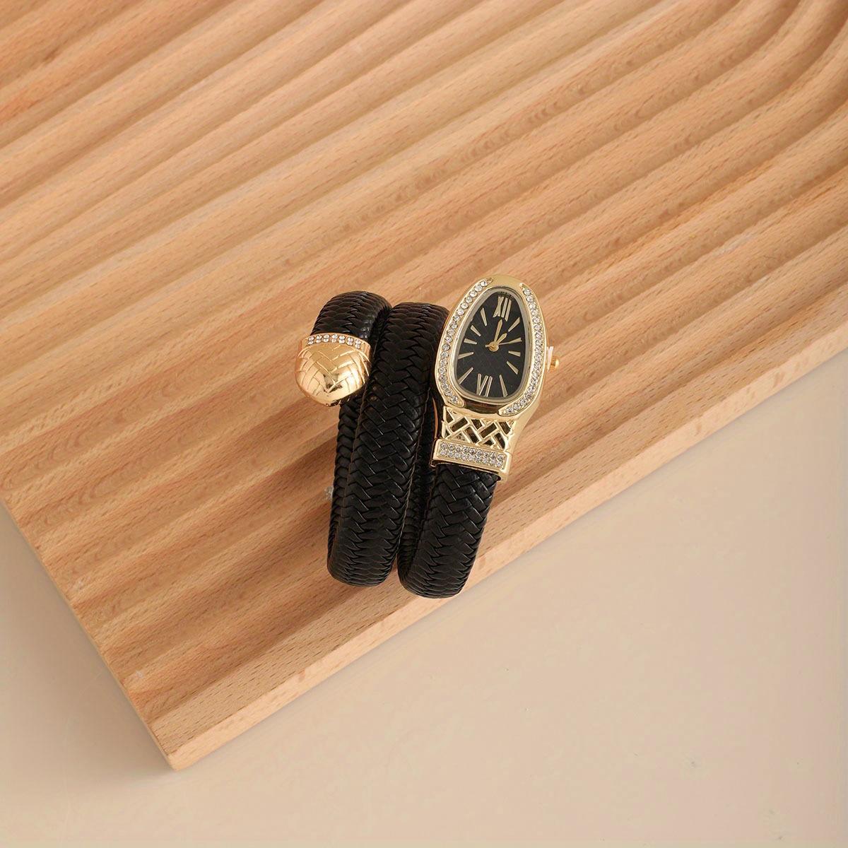 

Модные женские кварцевые часы в форме змеи, плетеные, роскошные, со стразами, римский циферблат, наручные часы для девушек, часы Reloj Mujer чёрный